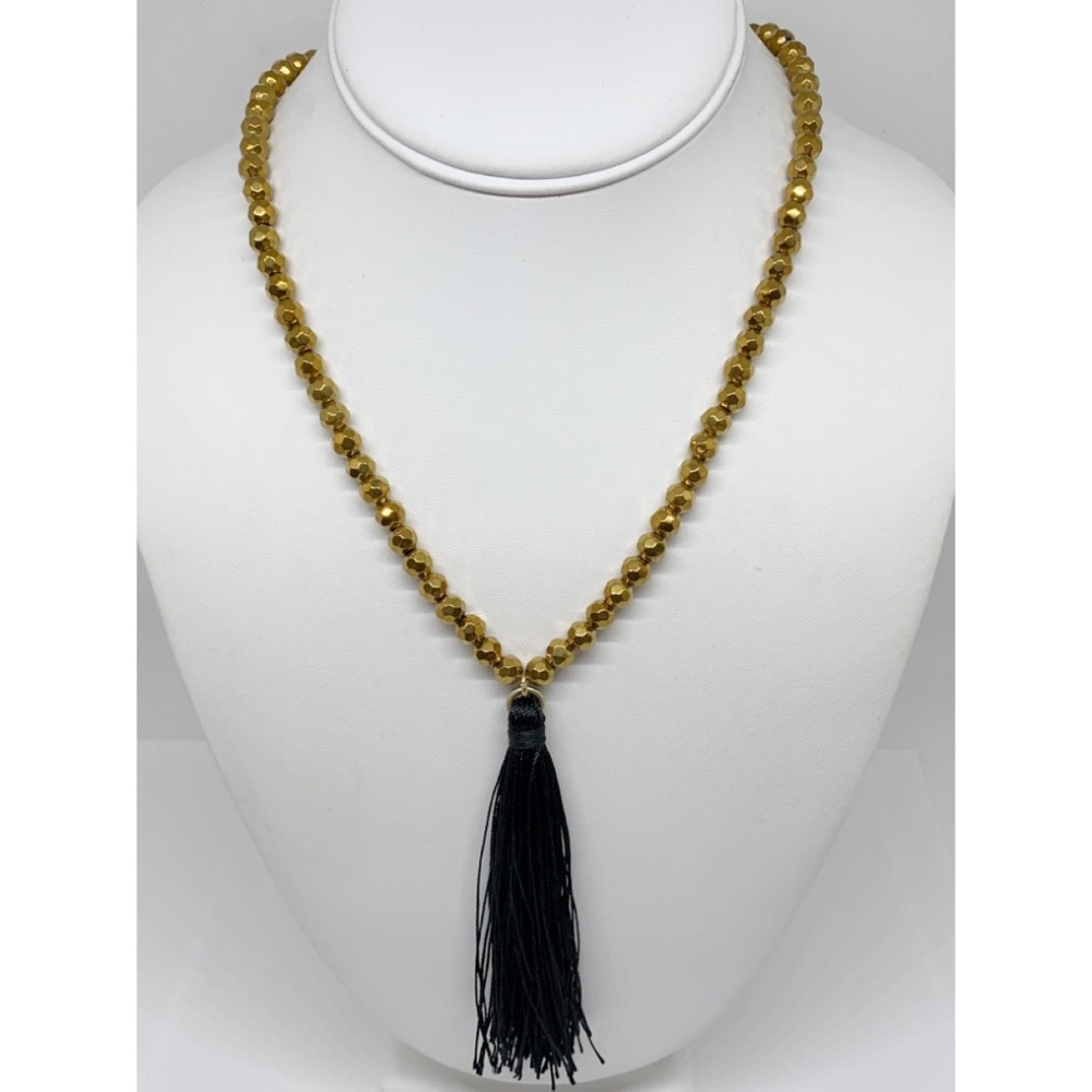 J. Crew Gold/Bronze Bead Black Tassel Necklace